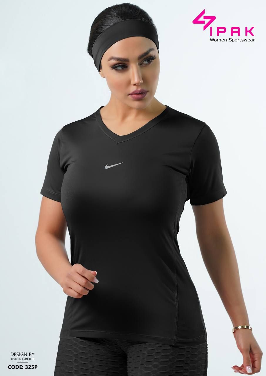تیشرت اسپرت زنانه ورزشی مشکی یقه هفتی کد 05325